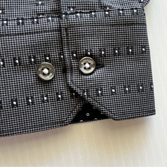 BUGATCHI UOMO Men’s Shaped Fit Black Button Up Long Sleeve Dress Shirt SizeLarge - Picture 8 of 14